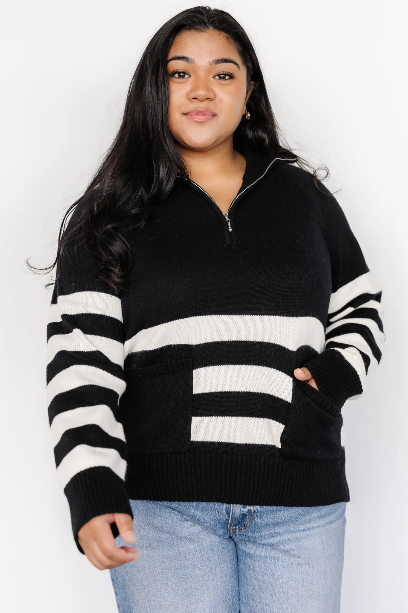 Trish Striped Sweater | Black + Off White