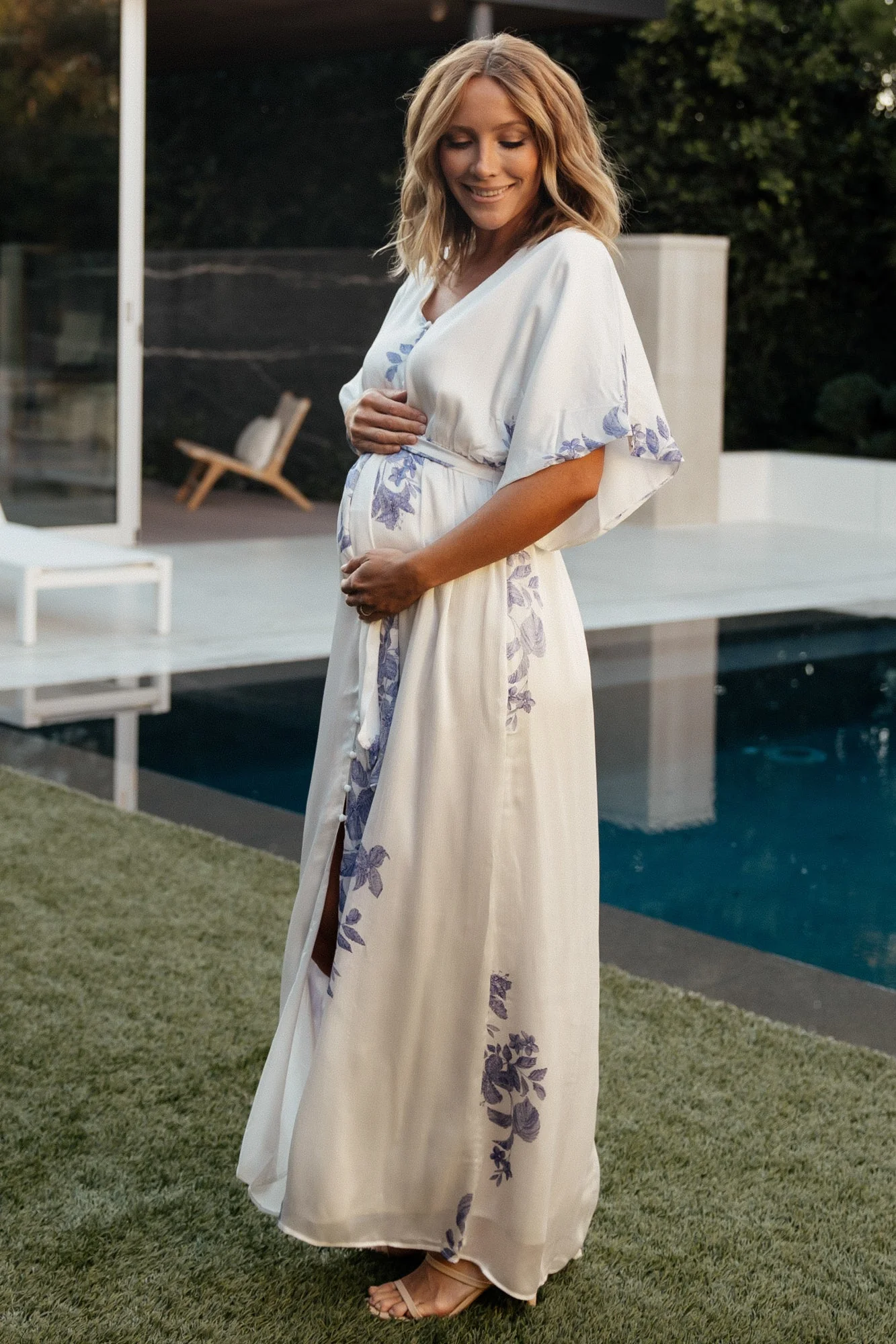 Florina Kimono Maxi Dress | White + Blue
