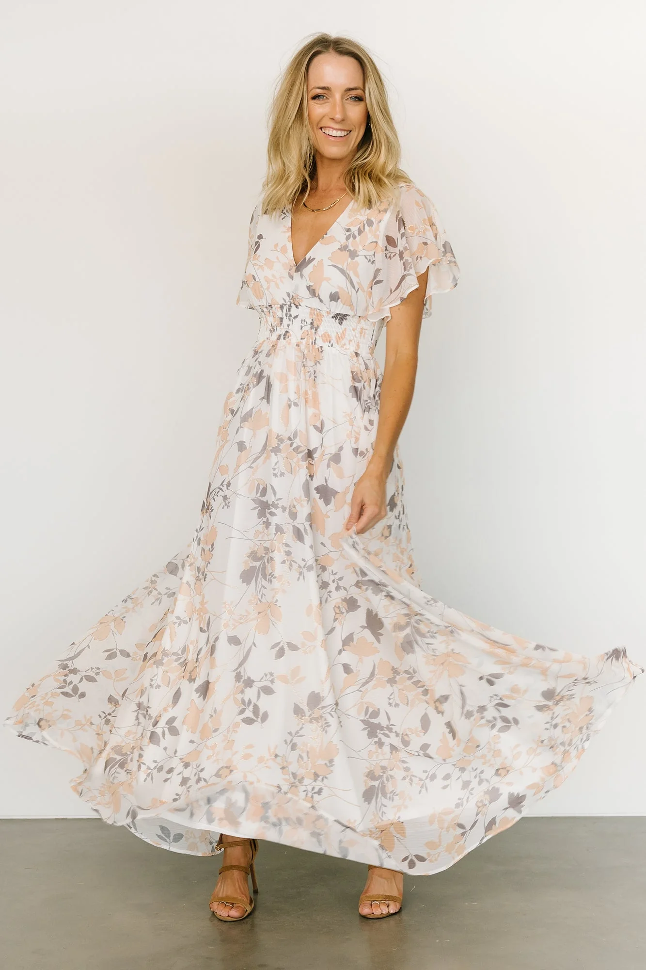 Lynlee Metallic Maxi Dress | Off White Print